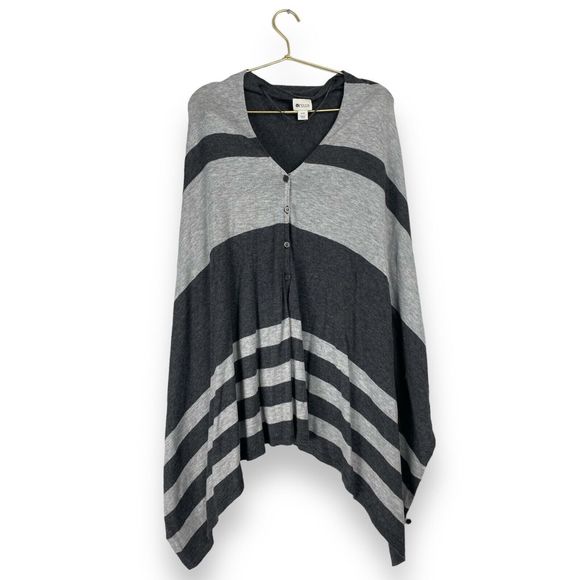 STYLUS Striped Womans Gray Poncho Knit Cardigan w/ Buttons Front S/M‎  0022 - Picture 1 of 6